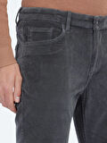 Gri Fitilli Dokuma Slim Fit Kadife Casual Pamuk Karışımlı Pantolon