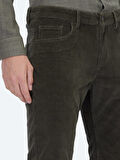 Haki Fitilli Dokuma Slim Fit Kadife Casual Pamuk Karışımlı Pantolon