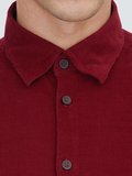 Kırmızı Çizgili Regular Fit Dokuma Kadife Casual %100 Pamuk Gömlek