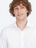 Beyaz Regular Fit Dokuma Klasik %100 Pamuk Gömlek