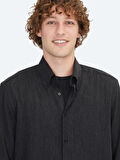 Siyah Regular Fit Dokuma Casual Gömlek
