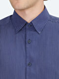 Lacivert Çizgili Regular Fit Dokuma Casual Gömlek