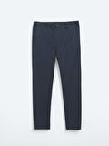 Lacivert Düz Dokuma Regular Fit Casual Pamuk Karışımlı Pantolon