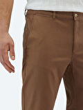 Açık Kahve Düz Dokuma Regular Fit Casual Pamuk Karışımlı Pantolon