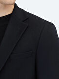 Siyah Düz Modern Fit Yün Karışımlı Ceket