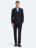 Lacivert Düz Modern Fit Yün Karışımlı Takım Elbise