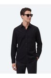 Siyah Regular Fit Dokuma Casual %100 Pamuk Gömlek