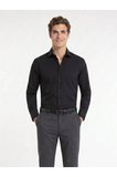 Siyah Regular Fit Uzun Dokuma Casual Pamuk Karışımlı Gömlek