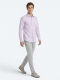 Açık Pembe Regular Fit Uzun Dokuma Casual Pamuk Karışımlı Gömlek
