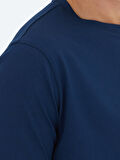 Lacivert Düz Bisiklet Yaka %100 Pamuk T-Shirt