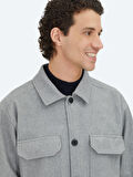 Gri Düz Regular Fit Dokuma Overshırt