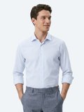 Açık Mavi Çizgili Regular Fit Uzun Dokuma Casual Pamuk Karışımlı Gömlek