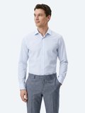 Açık Mavi Çizgili Regular Fit Uzun Dokuma Casual Pamuk Karışımlı Gömlek