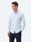 Açık Mavi Çizgili Regular Fit Uzun Dokuma Casual Pamuk Karışımlı Gömlek