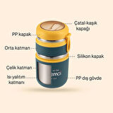Dekorasyaa 2 Katlı Lunch Box - Mavi - Paslanmaz Çelik - Kaşıklı - Yemek Taşıma Kabı - 710ml