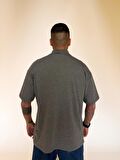 Mystery Erkek Gri Melanj  Pamuk Polyester  Polo Yaka Ekstra Oversize Tişört  | L