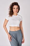 Kadın %100 Pamuklu Kısa Kollu Crop