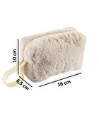 Chic Clutch Seyahat Makyaj Organizeri Kozmetik Çantası Tüy Peluş - 250 Krem