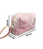 Chic Clutch Seyahat Makyaj Organizeri Kozmetik Çantası Tüy Peluş - 250 Açık Pembe