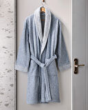 Brest İpliği Boyalı Unisex %100 Pamuk Şalyaka Bornoz - Mavi