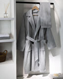 Carole Unisex %100 Pamuk Bornoz Set - Açık Gri - Lüks Koleksiyon