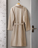 Bernay %100 Pamuk Jakarlı Unisex Şalyaka Bornoz - Koyu Bej - Natural Koleksiyon