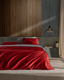 Delit King Size %100 Pamuk Baskılı Saten Nevresim Takımı - Kırmızı