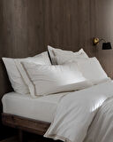 Tina King Size Linen Look Yıkamalı  %100 Pamuk Nevresim Takımı - Beyaz/Bej