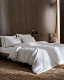 Tina King Size Linen Look Yıkamalı  %100 Pamuk Nevresim Takımı - Beyaz/Lacivert