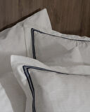 Tina King Size Linen Look Yıkamalı  %100 Pamuk Nevresim Takımı - Beyaz/Lacivert