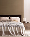 Angely Çift Kişilik Battaniye - Pudra/Gri/Beyaz