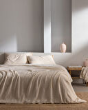 Agnes Çift Kişilik Müslin İpliği Boyalı Lastikli Nevresim Takımı - Bej