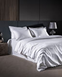 Thalie King Size %100 Pamuk Çizgili - 300TC Saten Nevresim Takımı - Beyaz