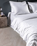 Thalie King Size %100 Pamuk Çizgili - 300TC Saten Nevresim Takımı - Beyaz