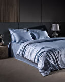 Thalie King Size %100 Pamuk Çizgili 300 TC Saten Nevresim Takımı - Mavi