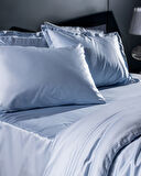 Thalie King Size %100 Pamuk Çizgili 300 TC Saten Nevresim Takımı - Mavi