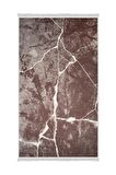 Dekoratif Dijital Saçaklı Kesme Halı Yolluk Yıkanabilir Antialaerjik Granit Kahve 60x150 cm