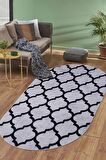 DijiDekor Maça Gri Saçaksız Dijital Oval Halı Kaymaz Yıkanabilir Yolluk (60X100)(50X60)