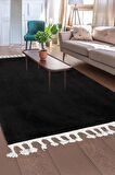 DijiDekor Siyah  Post Dokuma Halı Saçaklı Peluş Yumuşacık Kaymaz Antibakteriyel 100X150