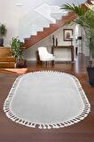 DijiDekor Açık Gri Oval Post Dokuma Halı Saçaklı Peluş Yumuşacık Kaymaz