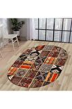 DijiDekor K1300 Patchwork Saçaksız Dijital Oval Halı Kaymaz Yıkanabilir Mutfak Antre Salon Halısı