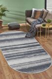 DijiDekor 9026 Gri Saçaksız Dijital Oval Halı Kaymaz Yıkanabilir Yolluk