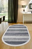 DijiDekor 9026 Gri Saçaklı Dijital Oval Halı Kaymaz Yıkanabilir Yolluk 100X150