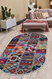 DijiDekor 9010 Patchwork Temalı Saçaksız Dijital Oval Halı Kaymaz Yıkanabilir Yolluk 100X150