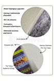 DijiDekor K1300 Patchwork Saçaklı Dijital Yuvarlak Halı Kaymaz Yıkanabilir Mutfak Salon Halısı