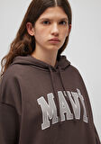 Mavi Logo Baskılı Kapüşonlu Kahverengi Sweatshirt 1600361-70222