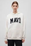 Kadın Logo Nakışlı Kapüşonlu Oversize Sweatshirt - Beyaz | S