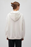 Kadın Logo Nakışlı Kapüşonlu Oversize Sweatshirt - Beyaz | S