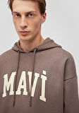 Mavi Logo Baskılı Kapüşonlu Kahverengi Sweatshirt 067149-87875