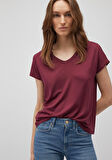 V Yaka Bordo Basic Viskoz Tişört 167714-70393